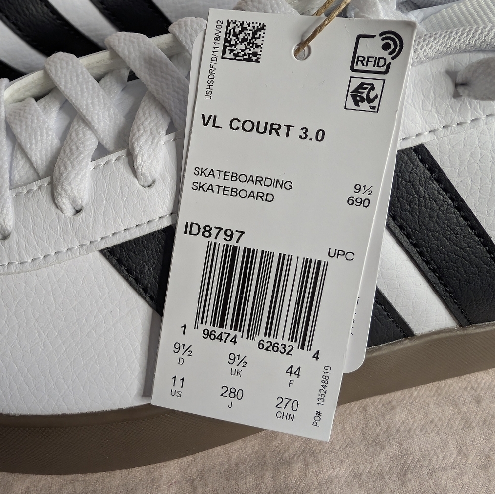 Adidas Women's size 11 VL Court  3.0 Shoes-Cloud White/Core Black/Grey One-NWT - Picture 15 of 16